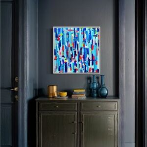 Sarah Shirley original 24x24x2 Acrylic on Canvas Blue and Red Painting wired